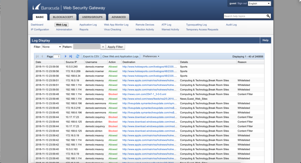 screenshot of Barracuda Web Security Gateway